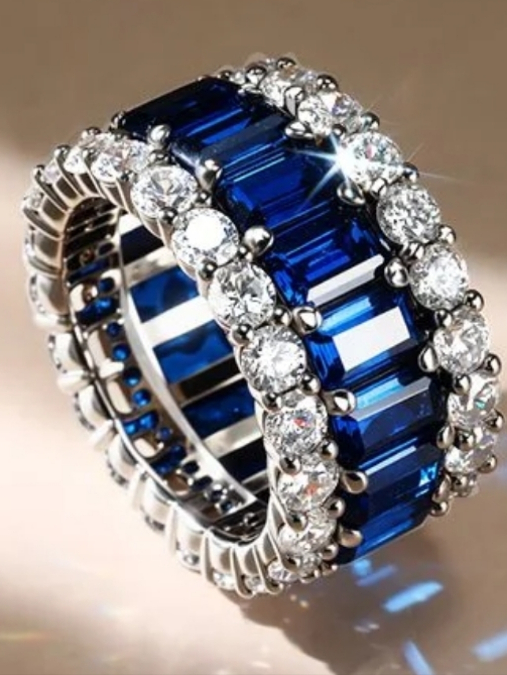 Italo Elegant Blue Sapphire and White Sapphire  Eternity Band - Women Jewelry